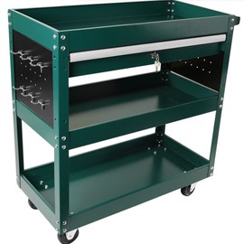 AUGALA 3 Tier Rolling Tool Cart, Heavy Duty Utility Cart Tool Organizer With Storage Dr - Green