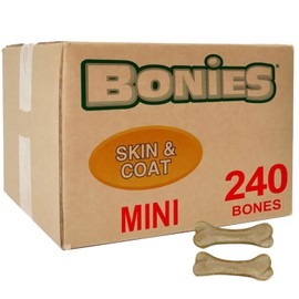 Bonies Skin and Coat Treats for Dogs, Promote Silky Coat and Healthy Skin, Healthy Teeth and Fresh Breath, Low Calories - Chicken Flavor, Minis, 240 Bones