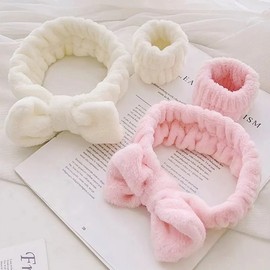 Women's 5-color face wash band, ribbon hairband, wristband set, pink ONE / 여자 5컬러 세안밴드 리본 헤어밴드 손목밴드 세트 핑크ONE