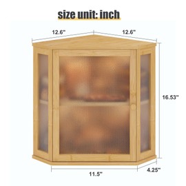 Furshus Corner Bread Box for Kitchen Countertop,Bread Storage for Homemade Bread, Double Layer Large Bamboo Kitchen Storage Bin with Window (Natural, Large)