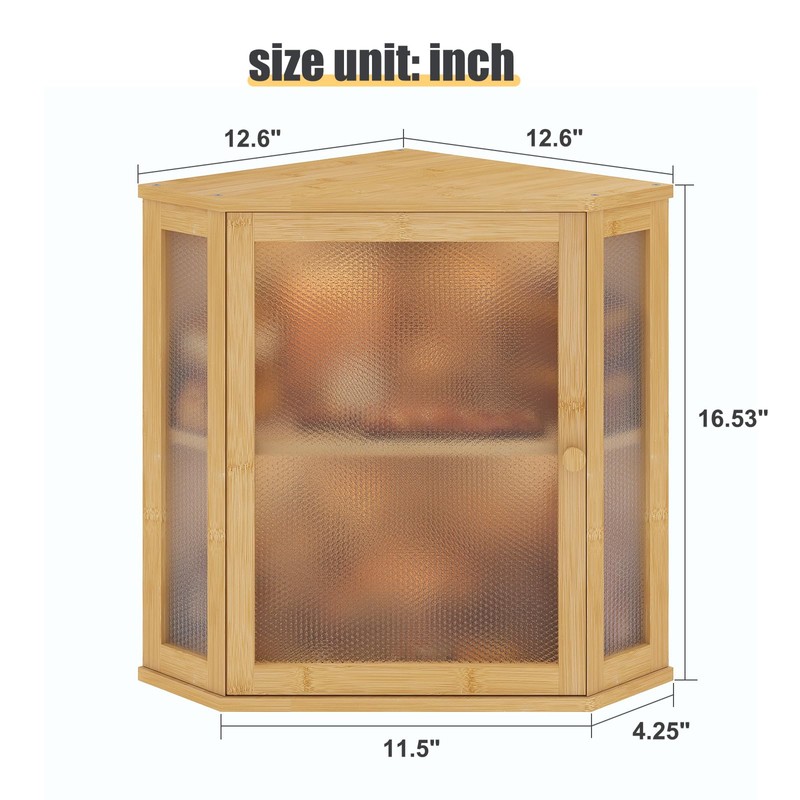 Furshus Corner Bread Box for Kitchen Countertop,Bread Storage for Homemade