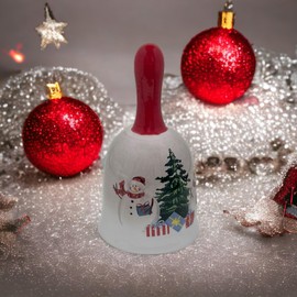 MIJOMA Christmas Bell, Handmade Table Bell with Christmas Motif and Handle, Hand Bell Made of Glazed Dolomite in Festive Design, Ideal for Christmas Decoration, 14 cm x 7.5 cm