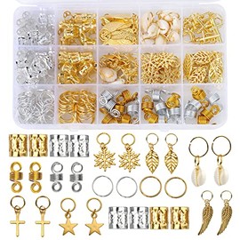 Nafaboig 200PCS Hair Beads for Women Braids, Loc Jewelry for Hair, Dreadlocks Accessories, Metal Gold Silver Clips Cuffs Coils Shells Rings for Hair B
