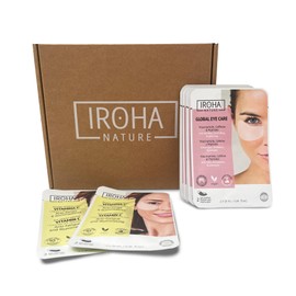 Iroha Nature - Pack mit 10 Augen-Patches im Tuchformat. Die Lösung gegen TRÄNENSÄCKE, AUGENRINGE und FALTEN um die Augenpartie. 100% biologisch abbaubar, vegan, tierversuchsfrei