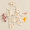 Baby Girl Easter Romper Carrot Bunny Print Ruffled Bodysuit Long