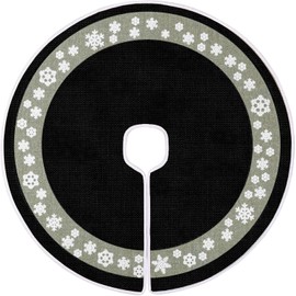 HOHOTIME Christmas Tree Skirt, 30 in Black Burlap Tree Skirt with Snowflakes and Gold Glitter Circles, Home Decor for Christmas Tree, Indoor Christmas Holiday Decorations