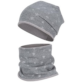 Smarilla Winter Hat + Tube Scarf Girls Winter Set Beanie Snood, Grey Silver Star