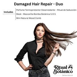 RITUAL BOTANICO Kit de 2 piezas para crecimiento acelerado y ultra reparación S.O.S: Mascarilla Capilar, Protector Térmico Capilar, peine de madera