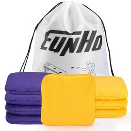 EunHo Cornhole Bean Bags Set of 8 Weather Resistant & Regulation Professional Size/Weight for Cornhole Games with Carry Bag（Purple/Yellow）