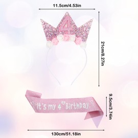 Birthday Crown It's My Birthdays Sash 4/5/7th Birthday Decorations for Girls, 4/5/7 Year Old Pink Birthdays Girl Sash and Tiara Outfit Glitter Flower Princess Crown Headband for Party (Number 4)