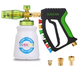 DUSICHIN Short Pressure Washer Gun with Foam Cannon,4000 PSI Power Washer Foam Blaster 1/4'' Quick Connector,Car Wash Foam Gun Snow Foam Lance with 7 Pressure Washer Nozzles for Car Washing DUS2903