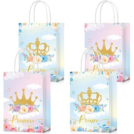 Sepamoon Princess Prince Party Favor Bags Prince Castle Treat Bags with Handles Candy Goodie for Gender Reveal Party Baby Shower Wedding Supplies (24 Pcs)