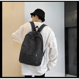 KAOBIO Canvas Backpack for Women Men Vintage Aesthetic Bags Travel Daypack Boho Hippie Grunge Backpack (Black)