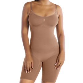 CURVEEZ Bodysuit for Women Tummy Control Shapewear - Seamless Full Body Shaper Mid-thigh Bodysuit - Medium Compression Level (Cocoa - XX-Large)