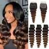 T1B/2/4 Loose Deep Wave Human Hair Bundles With Closure, 10A