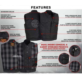 Milwaukee Leather MDM3025 Men’s Black Waxy Coated Denim Club Style Vest - Large