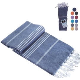 Casamollis Turkish Beach Towel, Prewashed, 100% Cotton, Soft, Absorbent, Quick Dry, Sand Free Large Oversize Beach Towels for Bathroom Camping Yoga Gym Pool Travel Size 39x71 Inches (Blue Jean)