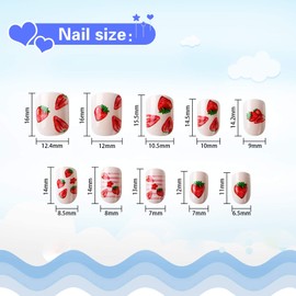 JANYUN 96 Pcs Kids False Nail Stick on Nails Kids Full Cover Short False Nails Children Nail Tips Lovely Gift for Kids Little Girls Nail Art Decoration (Fruits Color)
