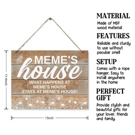 Meme's House Decor Sign, What Happens at Meme's House, Stays at Meme's House Wood Sign, Rustic Daisy Decor Sign, Hanging Wood Decor Sign, Meme's Gift, Gift For Mother's Day Christmas 15"X11.4"