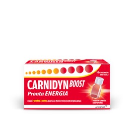 Carnidyn Boost, Integratore per Extra Energia, con Carnitina, Taurina, EnXtra (Alpinia Galanga), Eleuterococco e Vitamine B, Privo di Caffeina, Glutine e Lattosio, Gusto Frutti Rossi, 10 flaconcini
