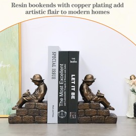 Iemegumi Book Ends for Heavy Books - Decorative Vintage Bookends for Shelves - Rustic Resin Book Stopper Holder for Modern Office Home Desk Coffee Table Bookshelf Decor