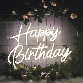 El logotipo de neón de cumpleaños feliz se puede reutilizar con el decorado de fiesta de cumpleaños LED blanco cálido operación USB para la fiesta de 