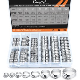 100PCS Hose Clamps, Camtek Stainless Steel Adjustable 6-44mm Range Worm Gear Hose Clamp Duct Clamp Pipe Clamp Fuel Line Clamp for Plumbing, Automotive and Mechanical Applications Assortment Kit