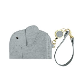 Giselle Pass Case, Commuter Passcase, Reel, Double-Sided, Vertical, Elephant, Genuine Leather, ID IC Card Case, Strap, For Work or School Commutes, Women's, Men's, Smoke Blue (Fabric Design)