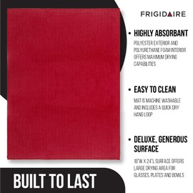 Frigidaire Grant Polyester Dish Drying Mat,Kitchen Counter, Machine Washable,Polyurethane Interior, 18in W x 24in L -Red