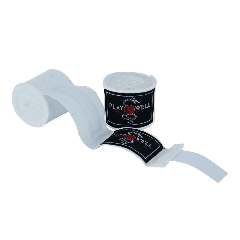 Playwell Boxing Stretch Cotton White Hand Wraps - 4 Meter