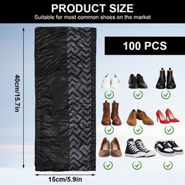 Schwarz Vliesstoff Schuhüberzieher Einweg 100x Mehrweg Überzieher Shuhe,Universalgröße Schuh Überzug Einmal,Überschuhe Wasserdicht,Schuh Überzieher extra Reißfest und Wasserdicht (L)