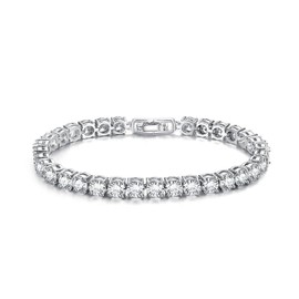 Treasure Bay Elegant 5mm CZ Crystal Tennis Bracelet for Women, 17cm or 19cm Length, Rhodium Plated, Classic Sparkling Bracelet for Weddings, Parties & Gifts (19 Cm)