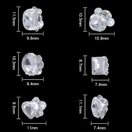 HNUIX Nail Rhinestones Charms - 24pcs 3D Multiple Shape, Crystals White Diamonds Pearls Metal Base,Gems for Nail Art