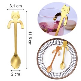 Lowats Cat Spoons, Pack of 7, Cat Spoon, Cat Spoon, Stainless Steel Hanging Design, Tea Spoon, Cat Dessert Spoon, Cat Coffee Spoon, Stainless Steel Hanging Design, Teaspoon, Stainless Steel Spoon