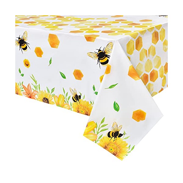 WERNNSAI Bee Party Tablecloth - 1 Pack 137 x 274cm Bee Birthday Party Supplies for Kids Girls B-day Baby Shower Bumblebee Themed Party Decoration Large Printed Table Cover