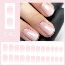 24pcs Medium Square Press On Nails Nude Fake Nails Gradient With Glitter Design Ombre False Nails Acrylic Cute Stick On Nail Full Cover Artificial Glossy Glue On Nail For Women Girls