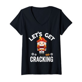 Womens Let's Get Cracking Funny Nutcracker Christmas Costume Gifts V-Neck T-Shirt