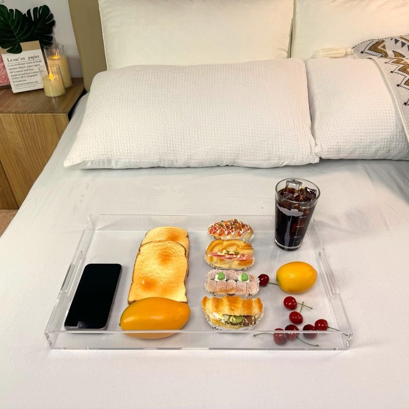 Clear Sturdy Acrylic Serving Tray with Handles-12x20Inch-Serving Coffee,Appetizer,Breakfast,Butler-Kitchen Countertop Makeup