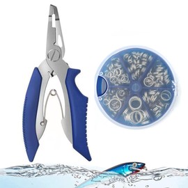 Alloygold Paquete de 211 anillos divididos de acero inoxidable de pesca de 6 tamaños y juego de alicates, anillo dividido capaz de soportar una gran fuerza de tracción y kit de herramientas de alicates de pesca (azul)
