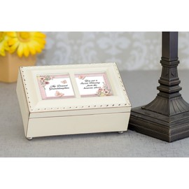 Cottage Garden Dearest Granddaughter Sweet Bless Ivory Rope Trim Jewelry Music Box Plays Ave Maria