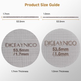 Diceaynico 2 Pieces Puck Screen,Metal Coffee Filter,1.0mm & 1.7mm Thickness 150μm - 316 Stainless Steel,Reusable Barista Espresso Filters for Espresso 53.5mm Portafilter Filter Basket