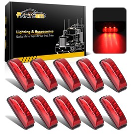 Partsam 10pcs 3.9" Waterproof Red 3LED Side Marker Light Lamp for Trailer Truck Boat DC12V, Thin line Faceted LED Trailer Truck Clearance or Side Marker Lights w Mini Reflectors