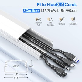 Yecaye 125in Cord Hider, Large Cord Covers for Wires on Wall, Cable Management Kit for Mount TVs, Wire Hider Cable Concealer for Home Office, W1.18in H0.6in, White