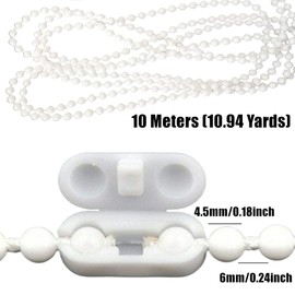 Yuchengxiang 10 Meters (4.5mm) Bead Chain, Blinds Vertical Blind Bottom Chain, Roller Blind Cord, with 10 PCS of Mating Connectors, Cord for Roller Blind Replacement Parts Repair Fittings(White)