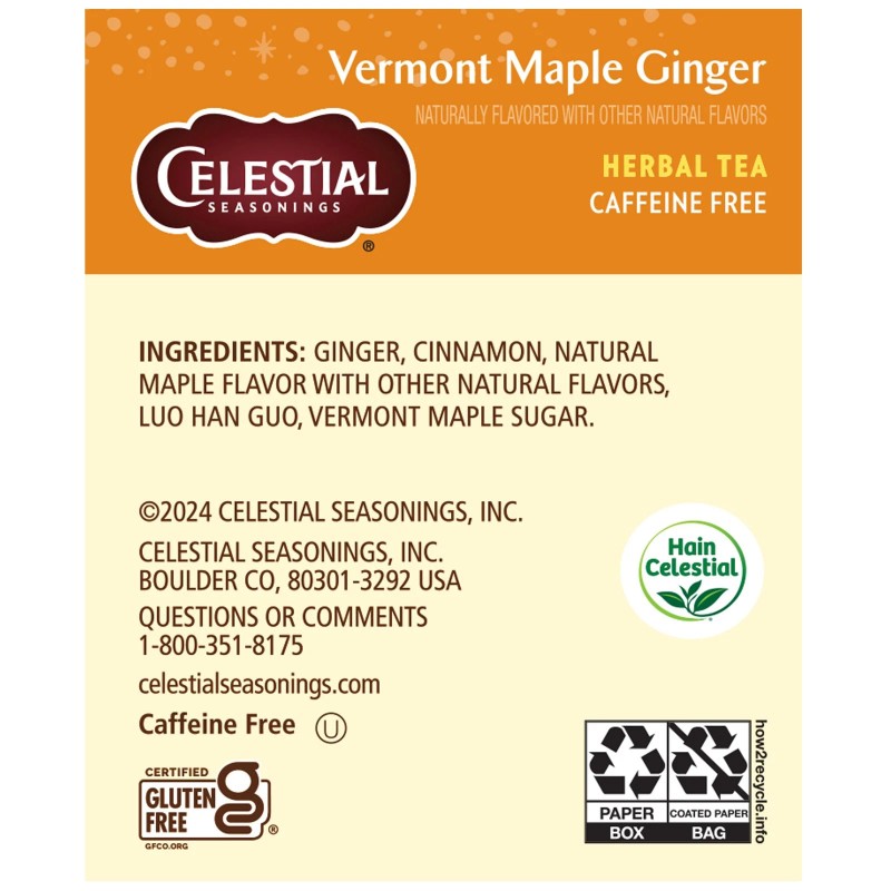 Celestial Seasonings Vermont Maple Ginger Herbal Tea 6 Boxes 20