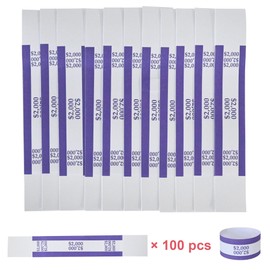 Currency Straps – Bill Wrappers, Money Bands to Organize Bills, ABA Standard Colors, Self-Adhesive, 7.5 x 1.15 Inches ($2000 / Pruple)