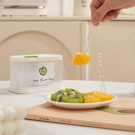 HOIRIX Disposable Plastic Fruit Forks,Mini Forks,Clear Appetizer Forks Set with Portable Case,Automatic Dessert Food Picks Sticks Dispenser (50pcs forks with case)