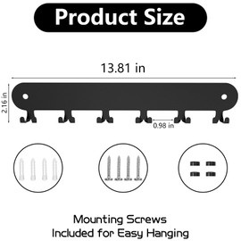 Suzurana 2 Pack Key Holder for Wall,Key Hooks,Key Holder Wall Mount Self Adhesive, Key Rack Wall Mount for Wall No Drill for Living Room, Kitchen, Bathroom, Garage (Black, 12 Hooks)