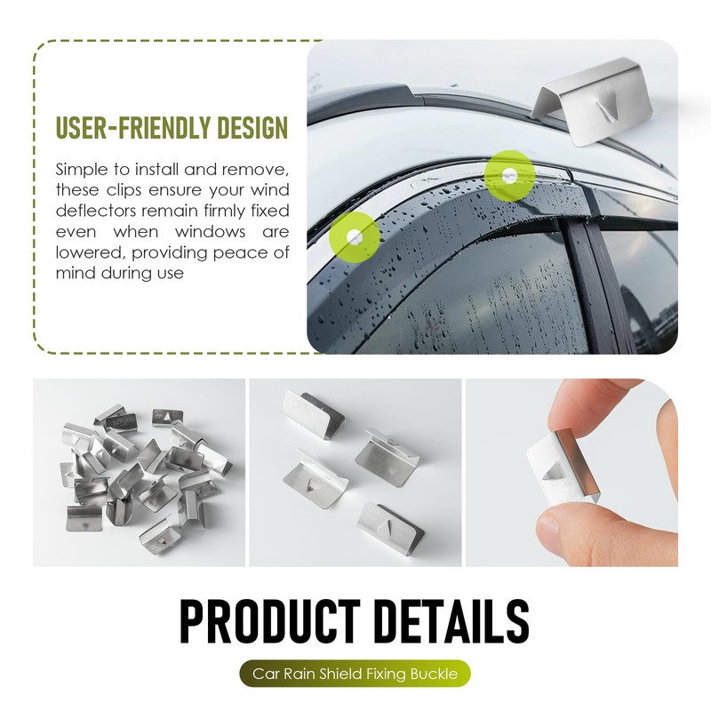 20 Pcs Automotive Wind Deflector Clips Stainless Steel Wind Rain