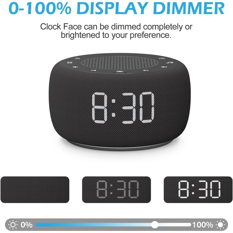 Reloj despertador y máquina de ruido blanco con luz nocturna